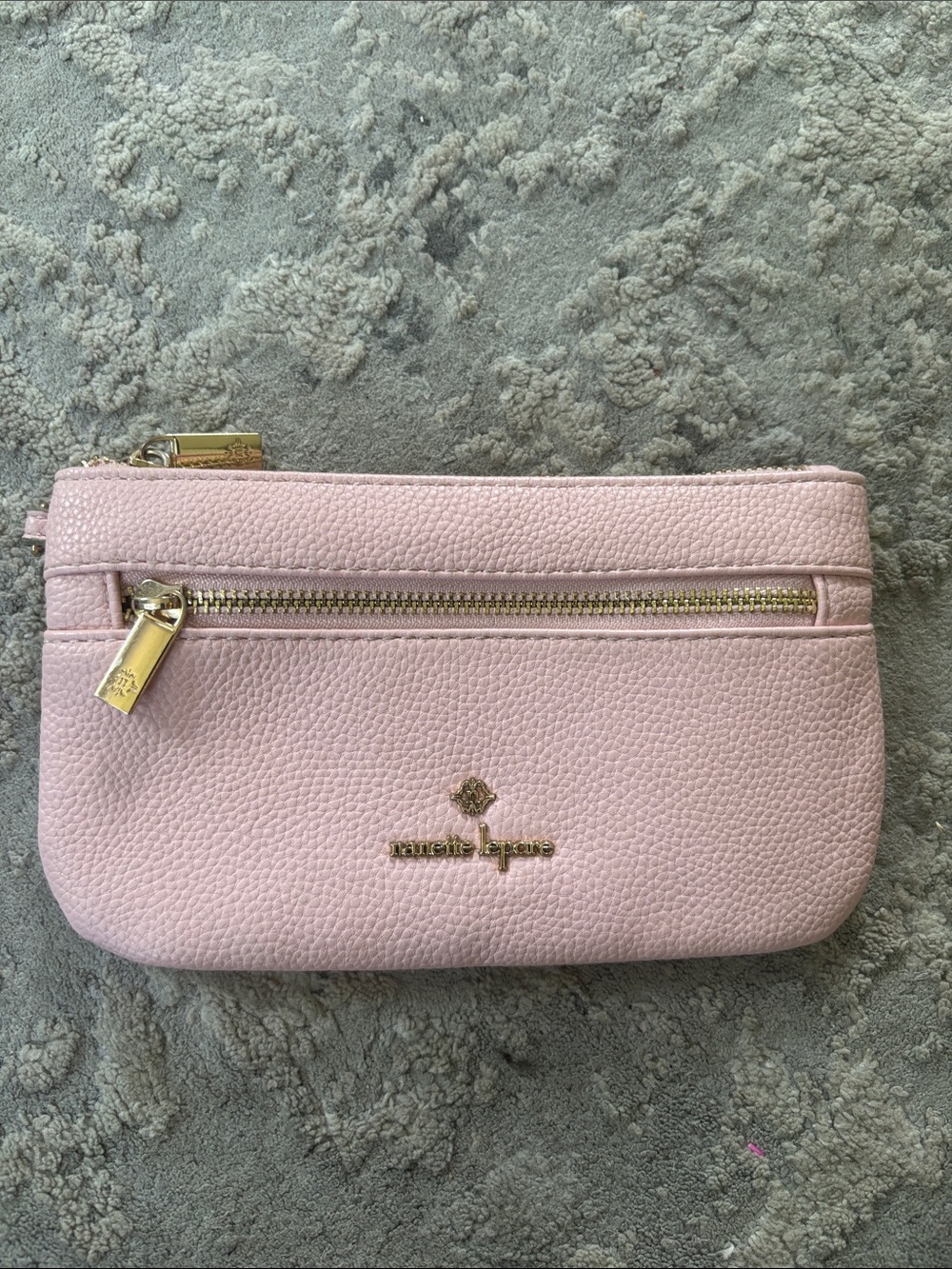 Nanette Lepore Blush Pink Pebbled Leather Wristlet with Gold Hardware